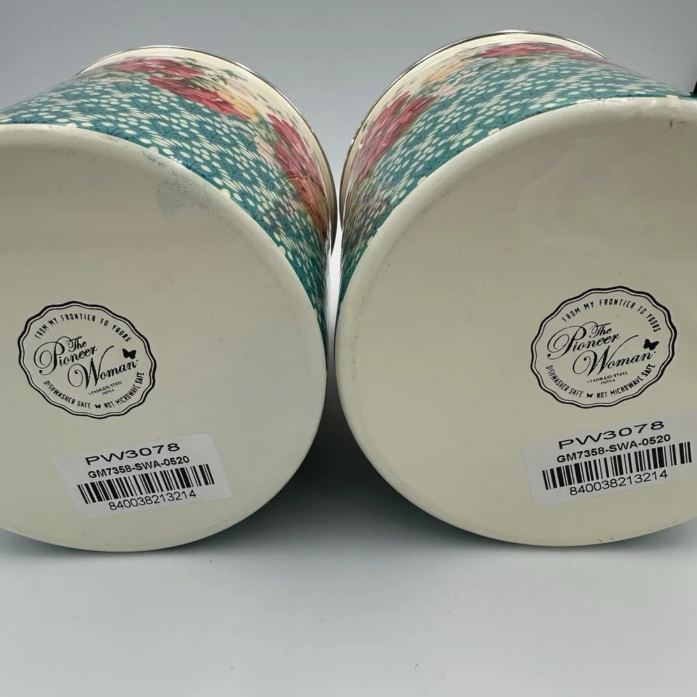 (2) Pioneer Woman Treat Jar Tin Floral Canister Set